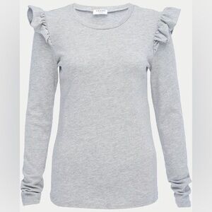Frame Ruffle Crewneck Long Sleeve Cotton Top in Gray Size XS